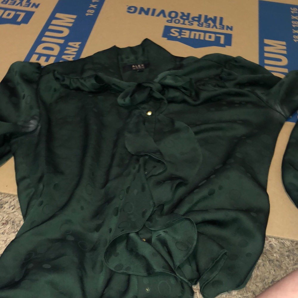 Alex Marie dark green two toned polkdadot blouse size 6 button up